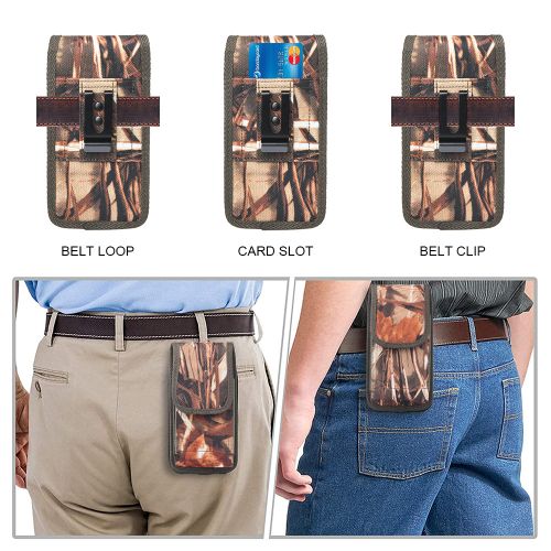 Universal 6.9" Vertical Phone Pouch – Brown Camo, Velcro Closure & Belt Clip (Case Compatible)
