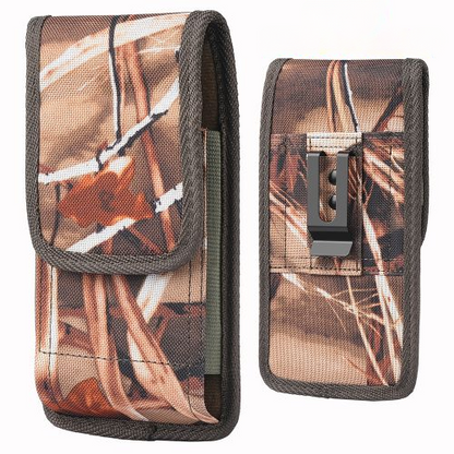 Universal 6.9" Vertical Phone Pouch – Brown Camo,  Velcro Closure & Belt Clip (Case Compatible)