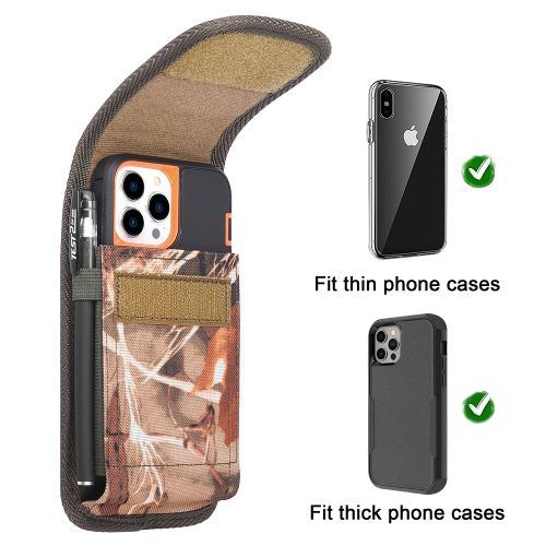 Universal 6.9" Vertical Phone Pouch – Brown Camo,  Velcro Closure & Belt Clip (Case Compatible)