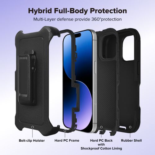 Tough Pro Case – Black, Rugged Cover with Holster Clip