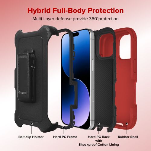 Tough Pro Case – Black & Red, Rugged with Holster Clip