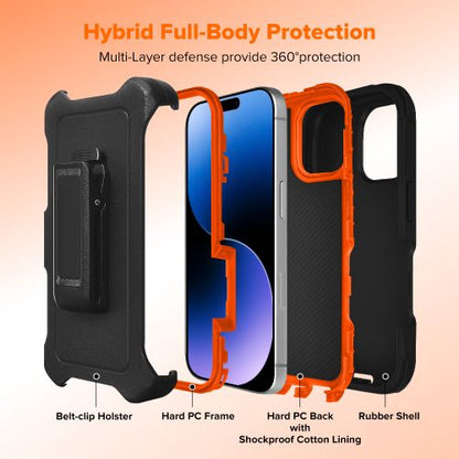 Tough Pro Case – Orange & Black, Rugged with Holster Clip