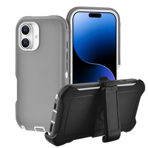 Tough Pro Case – White & Gray, Rugged with Holster Clip